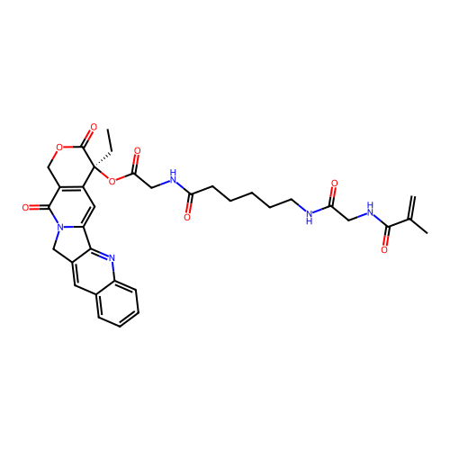 Glycine, N-(2-methyl-1-oxo-2-propenyl)glycyl-6-aminohexanoyl-, (4S)-4-ethyl-3,4,12,14-tetrahydro-3,14-dioxo-1H-pyrano(3',4':6,7)indolizino(1,2-b)quinolin-4-yl ester structure