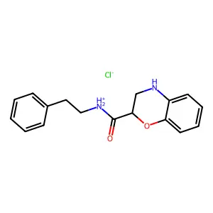 2H-1,4-Benzoxazine-2-carboxamide, 3,4-dihydro-N-phenethyl-, monohydrochloride structure