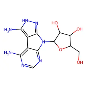 8-pentofuranosyl-2,8-dihydropyrazolo[4',3':4,5]pyrrolo[2,3-d]pyrimidine-3,4-diamine structure