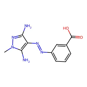 3-[(2E)-2-(3,5-diimino-1-methylpyrazolidin-4-ylidene)hydrazinyl]benzoic acid structure