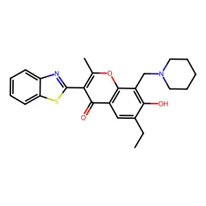 3-(1,3-benzothiazol-2-yl)-6-ethyl-7-hydroxy-2-methyl-8-(piperidin-1-ylmethyl)-4H-chromen-4-one structure
