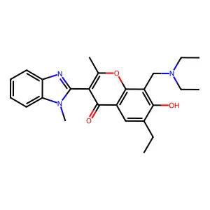 8-((diethylamino)methyl)-6-ethyl-7-hydroxy-2-methyl-3-(1-methyl-1H-benzo[d]imidazol-2-yl)-4H-chromen-4-one structure