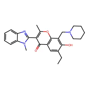 6-ethyl-7-hydroxy-2-methyl-3-(1-methyl-1H-1,3-benzodiazol-2-yl)-8-[(piperidin-1-yl)methyl]-4H-chromen-4-one structure