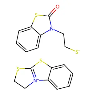 1,2-dihydro-[1,3]thiazolo[2,3-b][1,3]benzothiazol-9-ium; 2-(2-oxo-1,3-benzothiazol-3-yl)ethanethiolate structure