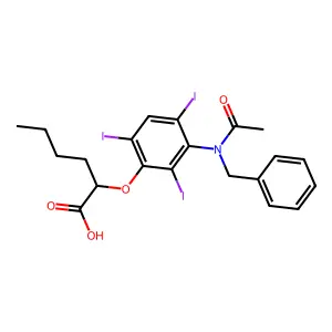 Hexanoic acid, 2-(3-(N-benzylacetamido)-2,4,6-triiodophenoxy)- structure