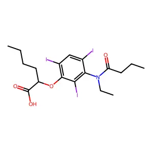 Hexanoic acid, 2-(3-(N-ethylbutyramido)-2,4,6-triiodophenoxy)- structure