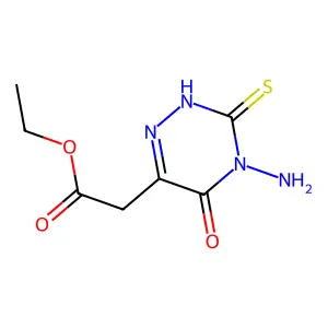 Ethyl 2-(4-amino-5-oxo-3-sulfanyl-1,2,4-triazin-6-yl)acetate structure