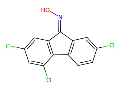 N-(2,4,7-trichlorofluoren-9-ylidene)hydroxylamine structure