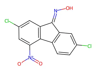 N-(2,7-dichloro-4-nitrofluoren-9-ylidene)hydroxylamine structure