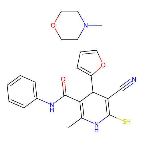 5-cyano-4-(furan-2-yl)-2-methyl-N-phenyl-6-sulfanyl-1,4-dihydropyridine-3-carboxamide; 4-methylmorpholine structure