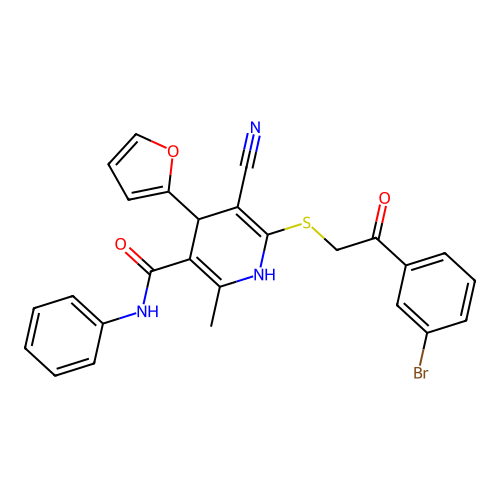 6-{[2-(3-bromophenyl)-2-oxoethyl]thio}-5-cyano-4-(2-furyl)-2-methyl-N-phenyl-1,4-dihydro-3-pyridinecarboxamide structure