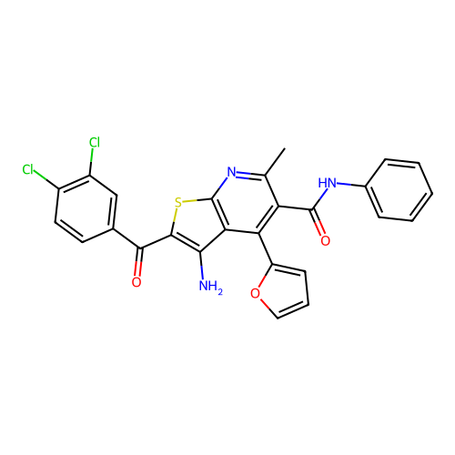 3-amino-2-(3,4-dichlorobenzoyl)-4-(furan-2-yl)-6-methyl-N-phenylthieno[2,3-b]pyridine-5-carboxamide structure