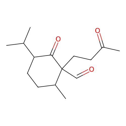Cyclohexanecarboxaldehyde, 6-methyl-3-(1-methylethyl)-2-oxo-1-(3-oxobutyl)- structure