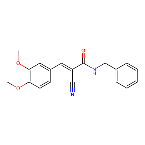 (E)-N-benzyl-2-cyano-3-(3,4-dimethoxyphenyl)prop-2-enamide structure