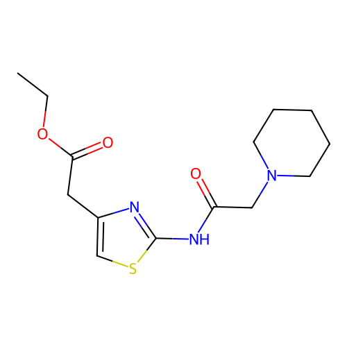 2-[[2-(1-Piperidinyl)acetyl]amino]-4-carbethoxymethylthiazol e structure