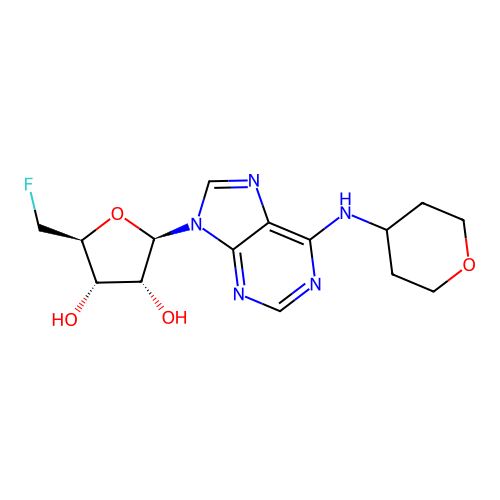 Adenosine, 5'-deoxy-5'-fluoro-N-(tetrahydro-2H-pyran-4-yl)- structure