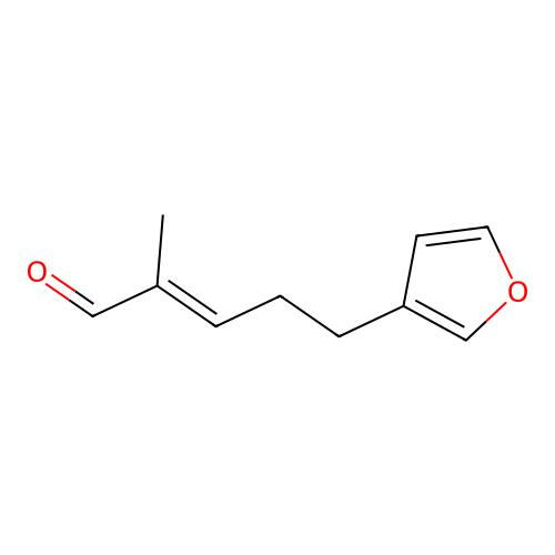 E-2-Methyl-5-(fur-3-yl)-pent-2-enal structure