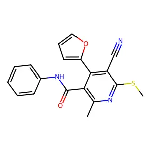 5-cyano-4-(furan-2-yl)-2-methyl-6-methylsulfanyl-N-phenylpyridine-3-carboxamide structure