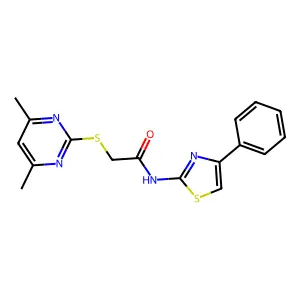2-(4,6-dimethylpyrimidin-2-yl)sulfanyl-N-(4-phenyl-1,3-thiazol-2-yl)acetamide structure