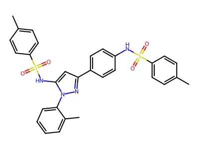 4-methyl-N-[1-(2-methylphenyl)-3-(4-{[(4-methylphenyl)sulfonyl]amino}phenyl)-1H-pyrazol-5-yl]benzenesulfonamide structure