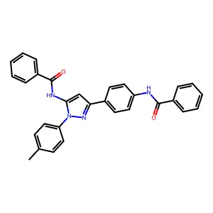 N-[4-[5-benzamido-1-(4-methylphenyl)pyrazol-3-yl]phenyl]benzamide structure