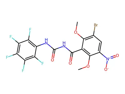 N-(3-bromo-2,6-dimethoxy-5-nitrobenzoyl)-N'-(2,3,4,5,6-pentafluorophenyl)urea structure