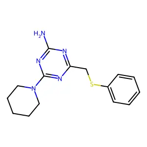 4-[(Phenylthio)methyl]-6-(1-piperidinyl)-1,3,5-triazin-2-amine structure