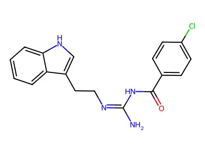 N-[amino-[2-(1H-indol-3-yl)ethylimino]methyl]-4-chlorobenzamide structure