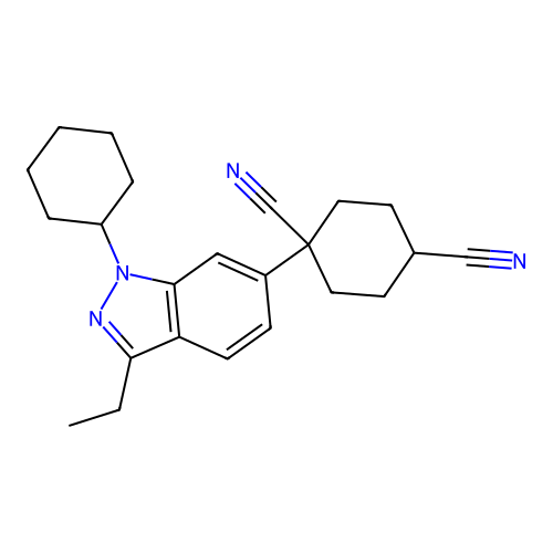 cis-1-(1-Cyclohexyl-3-ethyl-1H-indazol-6-yl)-1,4-cyclohexanedicarbonitrile structure