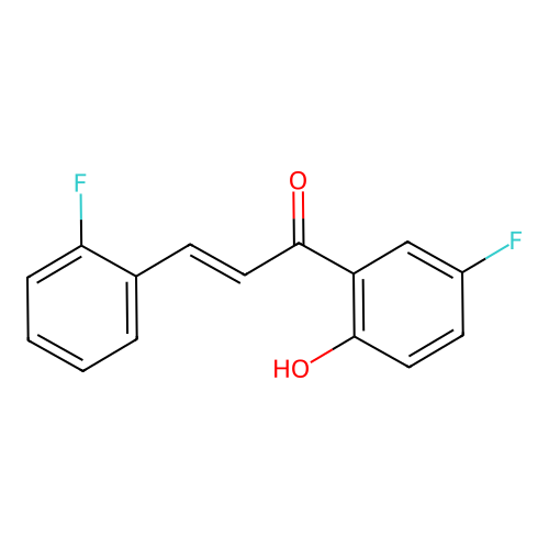 (E)-1-(5-fluoro-2-hydroxyphenyl)-3-(2-fluorophenyl)prop-2-en-1-one structure