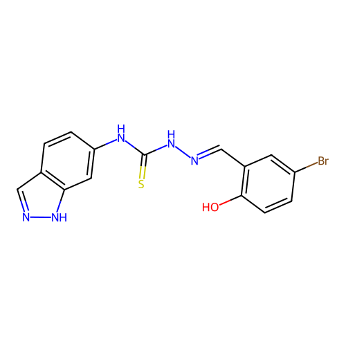 1-[(5-bromo-2-hydroxyphenyl)methylideneamino]-3-(1H-indazol-6-yl)thiourea structure