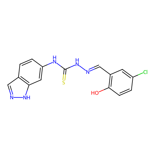 1-[(5-chloro-2-hydroxyphenyl)methylideneamino]-3-(1H-indazol-6-yl)thiourea structure
