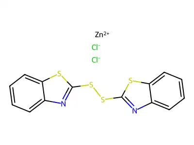 Zinc, dichloro(2-(2-benzothiazolyldithio-kappaS2)benzothiazole-kappaN3)-, (T-4)- structure