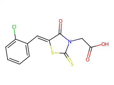 [(5Z)-5-(2-chlorobenzylidene)-4-oxo-2-thioxo-1,3-thiazolidin-3-yl]acetic acid structure