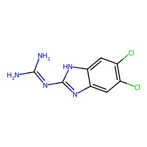N-(5,6-dichloro-1H-1,3-benzodiazol-2-yl)guanidine structure