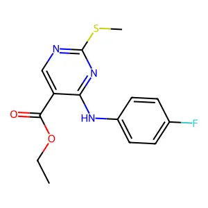 Ethyl 4-(4-fluoroanilino)-2-methylsulfanylpyrimidine-5-carboxylate structure