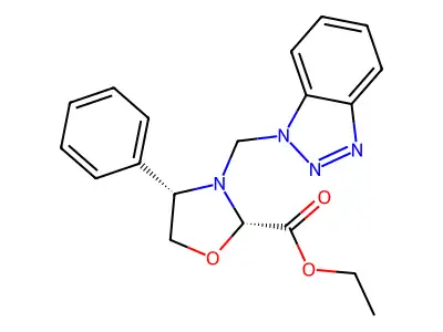 (2S,4S)-Ethyl 3-((1H-benzo[d][1,2,3]triazol-1-yl)methyl)-4-phenyloxazolidine-2-carboxylate structure