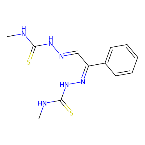 (2Z)-N-Methyl-2-{(2E)-2-[2-(methylcarbamothioyl)hydrazinylidene]-1-phenylethylidene}hydrazine-1-carbothioamide structure