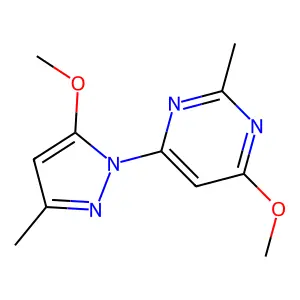 Pyrimidine, 4-methoxy-6-(5-methoxy-3-methylpyrazol-1-yl)-2-methyl- structure