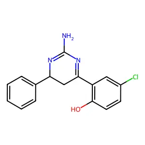 4-chloro-2-(2-imino-6-phenyl-5,6-dihydro-1H-pyrimidin-4-yl)phenol structure