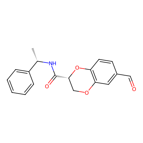 N-(1(S)-Phenylethyl)-6-forml-2,3-dihydro-1,4-benzodioxine-2-(R)-carboxamide structure