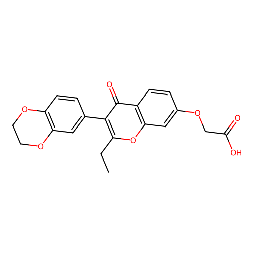 2-((3-(2,3-dihydrobenzo[b][1,4]dioxin-6-yl)-2-ethyl-4-oxo-4H-chromen-7-yl)oxy)acetic acid structure