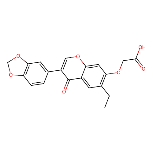 2-((3-(benzo[d][1,3]dioxol-5-yl)-6-ethyl-4-oxo-4H-chromen-7-yl)oxy)acetic acid structure
