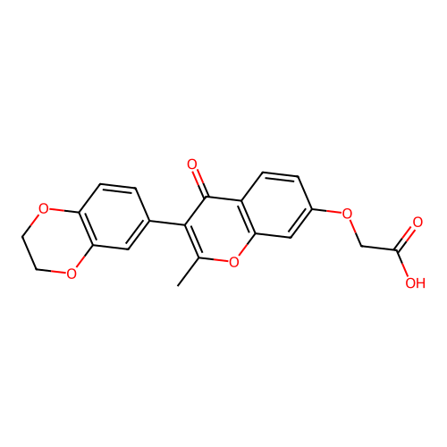 2-((3-(2,3-dihydrobenzo[b][1,4]dioxin-6-yl)-2-methyl-4-oxo-4H-chromen-7-yl)oxy)acetic acid structure