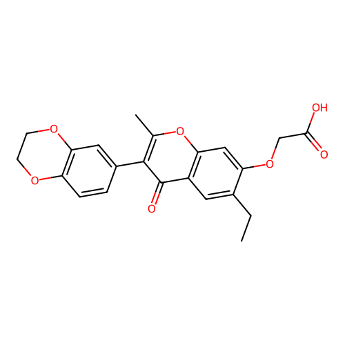 2-((3-(2,3-dihydrobenzo[b][1,4]dioxin-6-yl)-6-ethyl-2-methyl-4-oxo-4H-chromen-7-yl)oxy)acetic acid structure
