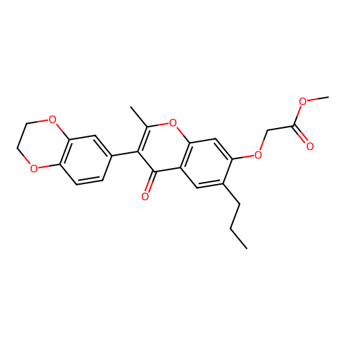 methyl 2-((3-(2,3-dihydrobenzo[b][1,4]dioxin-6-yl)-2-methyl-4-oxo-6-propyl-4H-chromen-7-yl)oxy)acetate structure