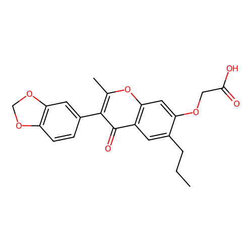 2-((3-(benzo[d][1,3]dioxol-5-yl)-2-methyl-4-oxo-6-propyl-4H-chromen-7-yl)oxy)acetic acid structure