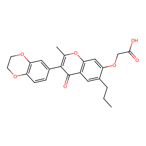 2-((3-(2,3-dihydrobenzo[b][1,4]dioxin-6-yl)-2-methyl-4-oxo-6-propyl-4H-chromen-7-yl)oxy)acetic acid structure