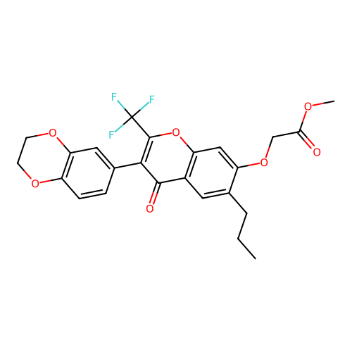 methyl {[3-(2,3-dihydro-1,4-benzodioxin-6-yl)-4-oxo-6-propyl-2-(trifluoromethyl)-4H-chromen-7-yl]oxy}acetate structure