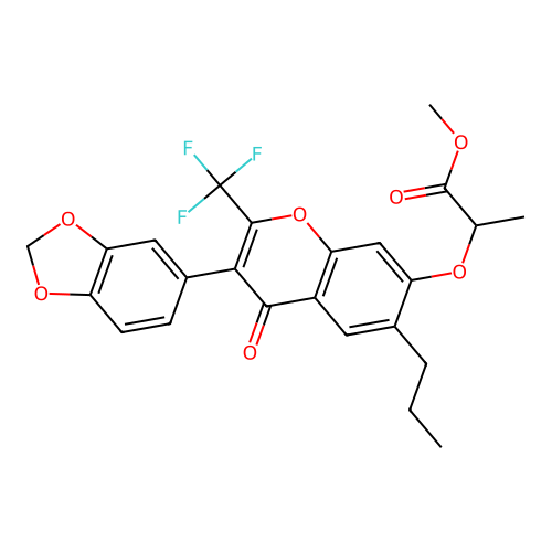 methyl 2-{[3-(1,3-benzodioxol-5-yl)-4-oxo-6-propyl-2-(trifluoromethyl)-4H-chromen-7-yl]oxy}propanoate structure